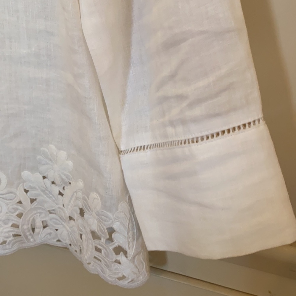 J. Crew White Linen Embroidered Top - Picture 4 of 5